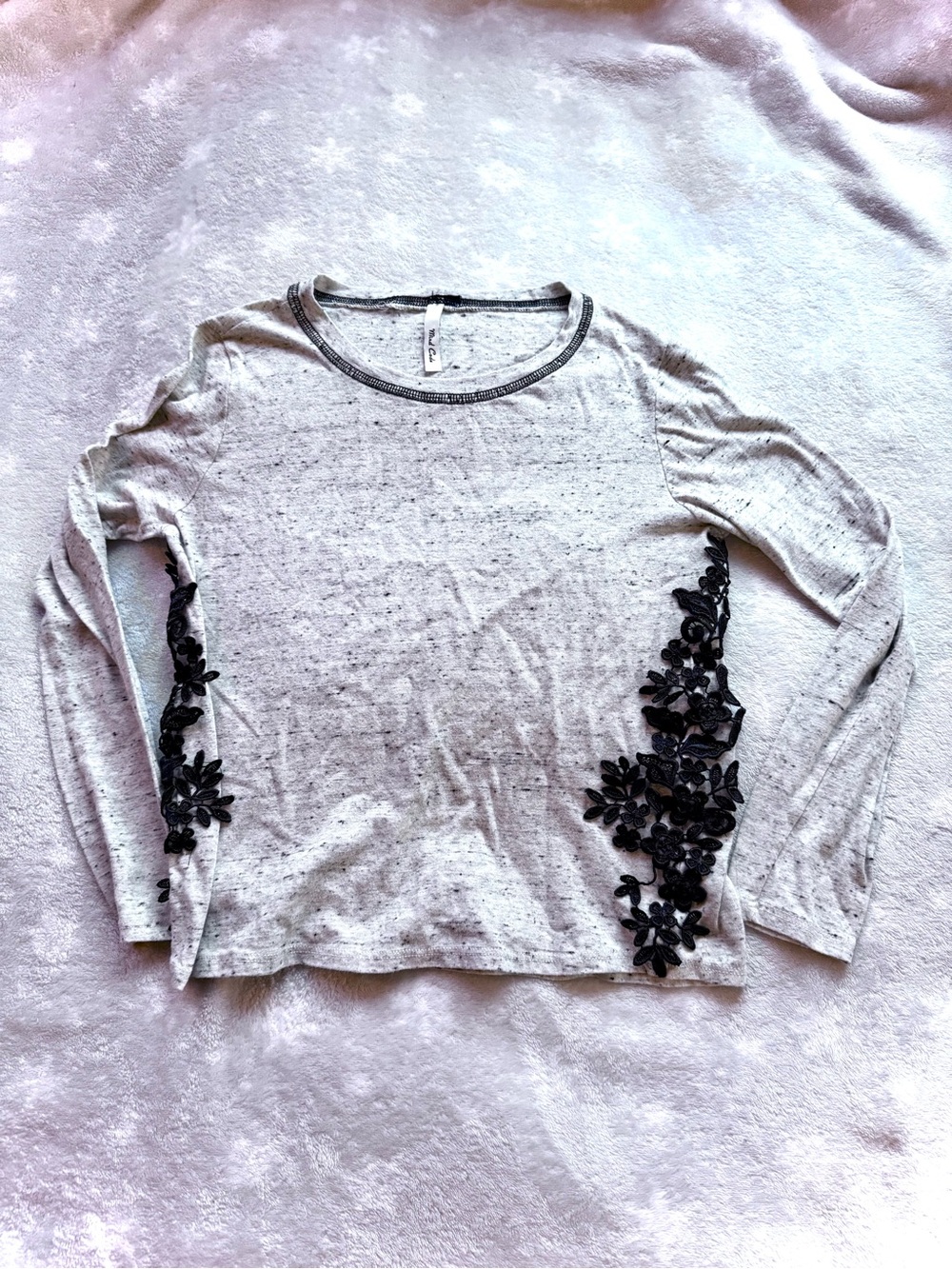 Mind Code - Grey Long Sleeve Top with Black Lace Details